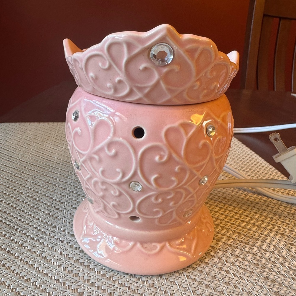Scentsy Pink Ceramic Wax Warmer with Gem Accents